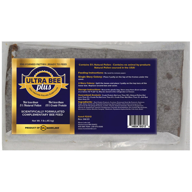 Ultra Bee Plus Patties with Natural Pollen CTN/ 5 Patties